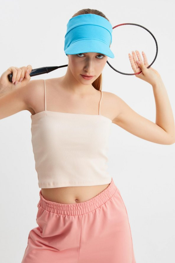 Kadın Aqua UV Korumalı Katlanabilir Üstü Açık Yumuşak Siperli %100 Pamuklu Penye Tenis Vizör Şapka - 3