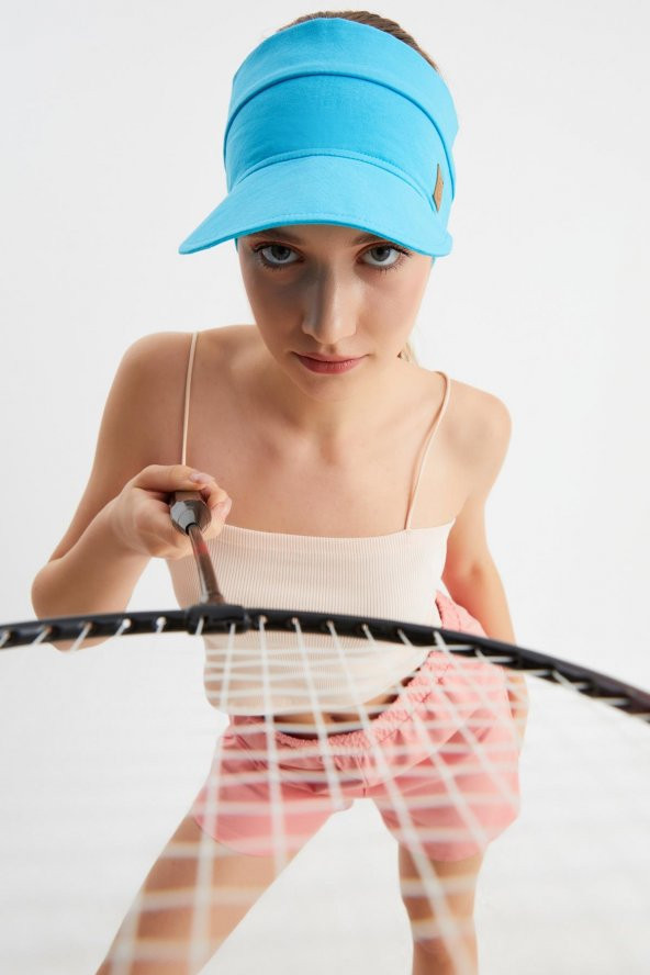 Kadın Aqua UV Korumalı Katlanabilir Üstü Açık Yumuşak Siperli %100 Pamuklu Penye Tenis Vizör Şapka - 4