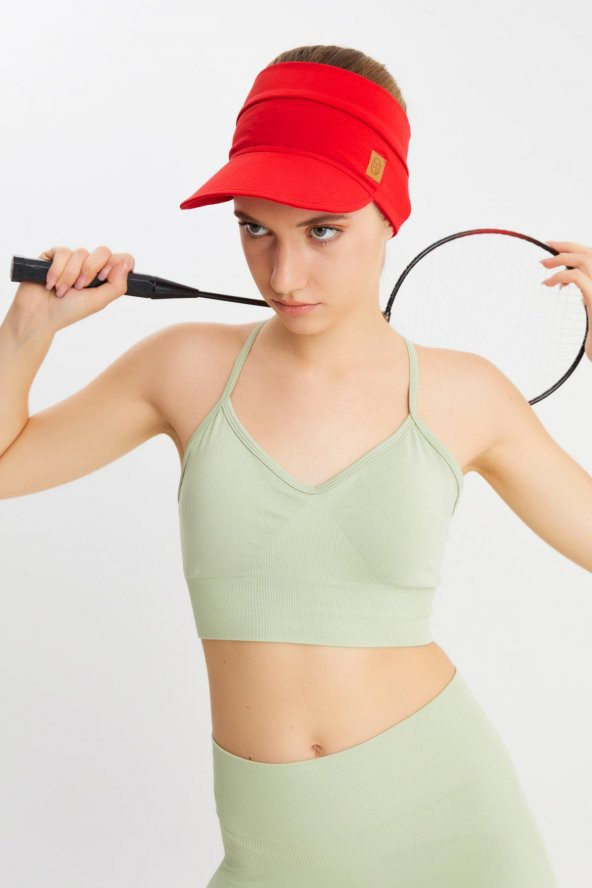 Kadın Kırmızı UVKorumalı Katlanabilir Üstü Açık Yumuşak Siperli %100 Pamuklu Penye Tenis Vizör Şapka - 3