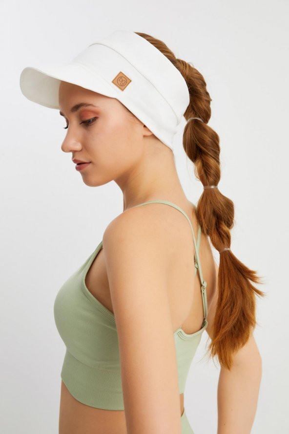 Kadın Beyaz UV Korumalı Katlanabilir Üstü Açık Yumuşak Siperli 100 Pamuklu Penye Tenis Vizör Şapka