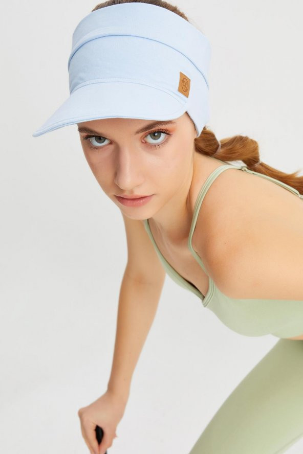 Kadın Buz Mavi UV Korumalı Katlanır Üstü Açık Yumuşak Siperli %100 Pamuklu Penye Tenis Vizör Şapka - 3