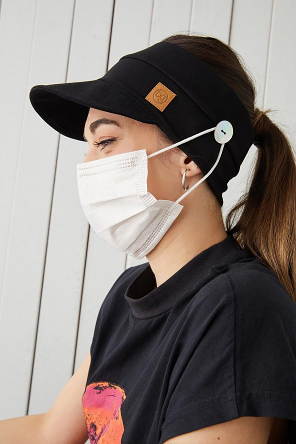 Siyah Yetişkin Genç Maske Takılabilir Tenis Yazlık vizör spor şapka yumuşak pamuklu Penye - 2