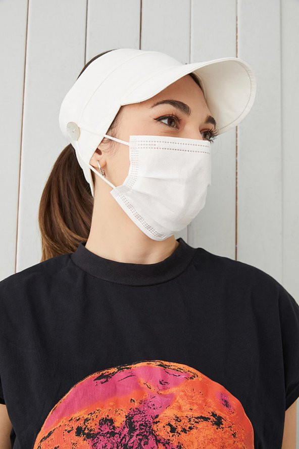 Beyaz Yetişkin Genç Maske Takılabilir Tenis Yazlık vizör spor şapka yumuşak pamuklu Penye - 6
