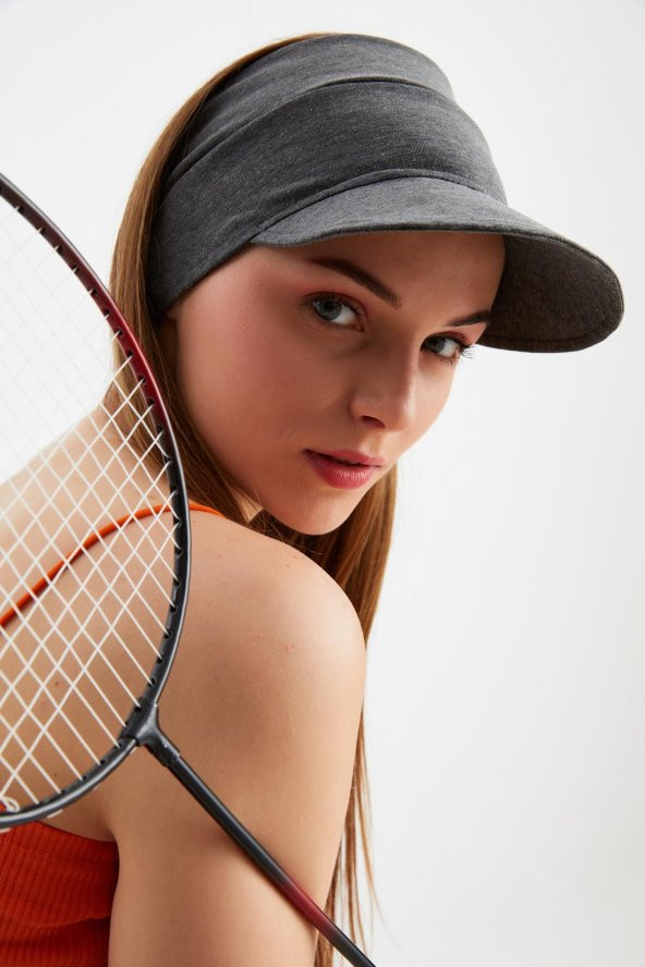 Kadın Füme UV Korumalı Katlanabilir Üstü Açık Yumuşak Siperli %100 Pamuklu Penye Tenis Vizör Şapka - 5