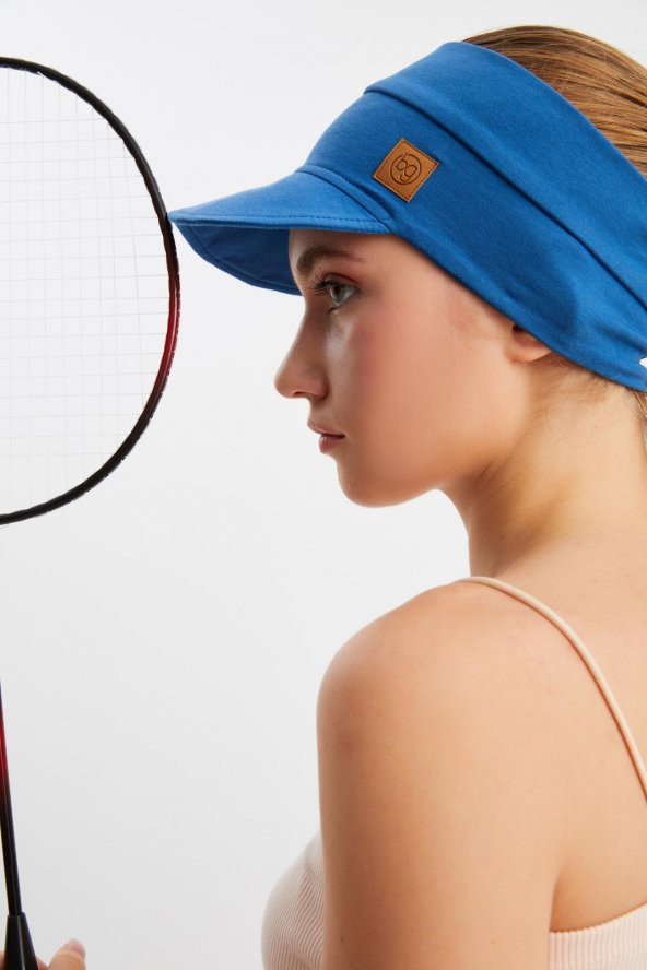 Kadın Mavi UV Korumalı Katlanabilir Üstü Açık Yumuşak Siperli %100 Pamuklu Penye Tenis Vizör Şapka - 5