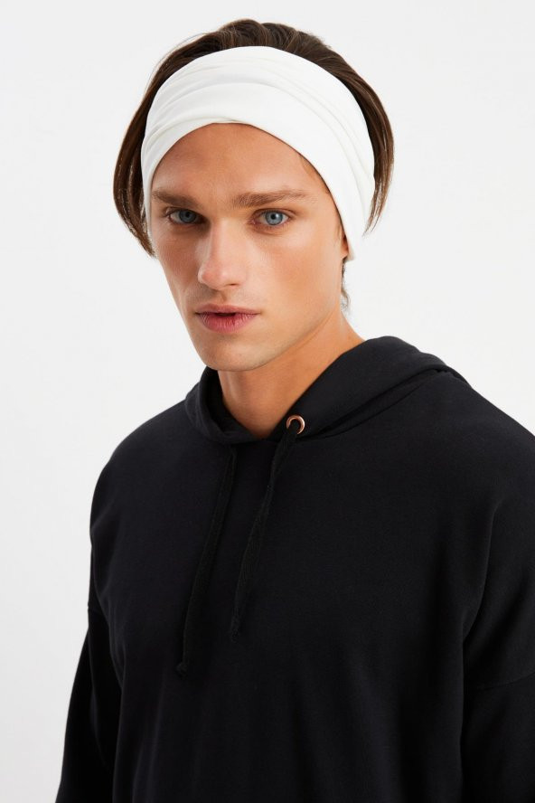 Beyaz Erkek 4 fonksiyonlu Koruyucu  Pamuklu, Esnek, Terletmez, Bandana, Boyunluk, Buff, Maske - 2