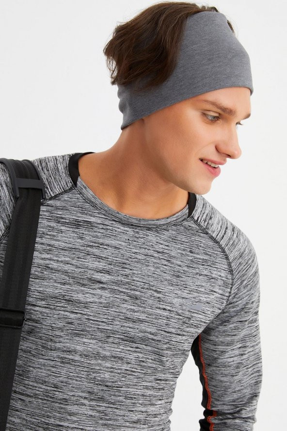 Açık Gri Erkek Pamuklu Termal, Kaymaz, Terletmez, Ultra Hafif, Spor Saç Bandı Bandana Buff - 3