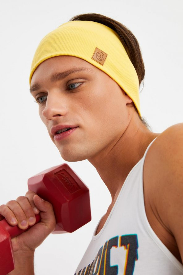 Sarı Erkek Pamuklu Kaşkorse, Kaymaz, Terletmez, Ultra Hafif, Spor Saç Bandı Bandana Buff - 3