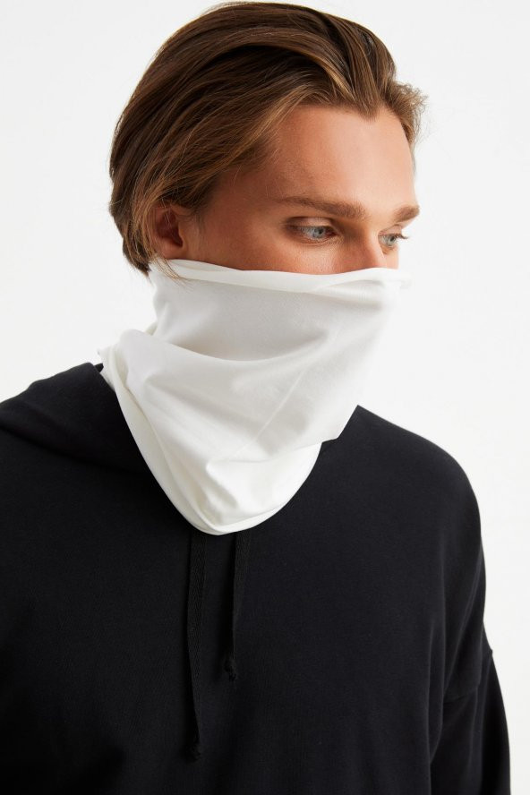 Beyaz Erkek 4 fonksiyonlu Koruyucu Pamuklu, Esnek, Terletmez, Bandana, Boyunluk, Buff, Maske - 4