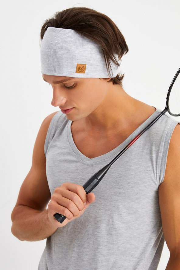 Açık Gri Erkek Pamuklu Kaşkorse, Kaymaz, Terletmez, Ultra Hafif, Spor Saç Bandı Bandana Buff