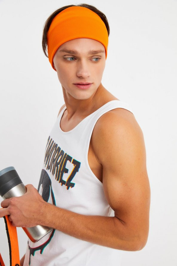 Turuncu Erkek Pamuklu Kaşkorse, Kaymaz, Terletmez, Ultra Hafif, Spor Saç Bandı Bandana Buff - 2