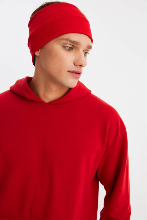 Kırmızı Erkek Pamuklu Kaşkorse, Kaymaz, Terletmez, Ultra Hafif, Spor Saç Bandı Bandana Buff - 3