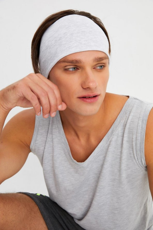 Açık Gri Erkek Pamuklu Kaşkorse, Kaymaz, Terletmez, Ultra Hafif, Spor Saç Bandı Bandana Buff - 3