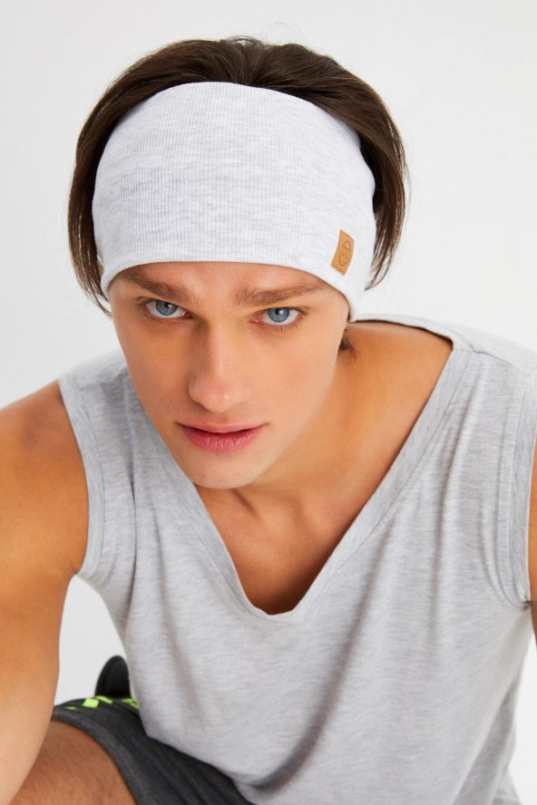 Açık Gri Erkek Pamuklu Kaşkorse, Kaymaz, Terletmez, Ultra Hafif, Spor Saç Bandı Bandana Buff - 4