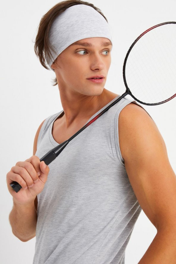 Açık Gri Erkek Pamuklu Kaşkorse, Kaymaz, Terletmez, Ultra Hafif, Spor Saç Bandı Bandana Buff - 5