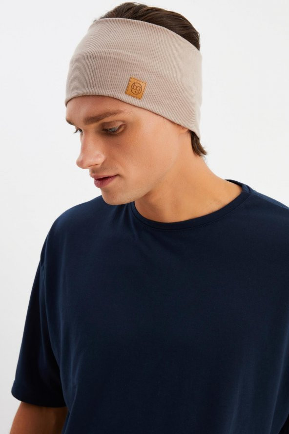 Bej Erkek Pamuklu Kaşkorse, Kaymaz, Terletmez, Ultra Hafif, Spor Saç Bandı Bandana Buff