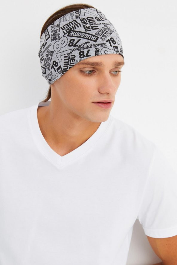 Gri Erkek Pamuklu Penye, Kaymaz, Ultra Hafif, Spor Geniş Saç Bandı Bandana Buff