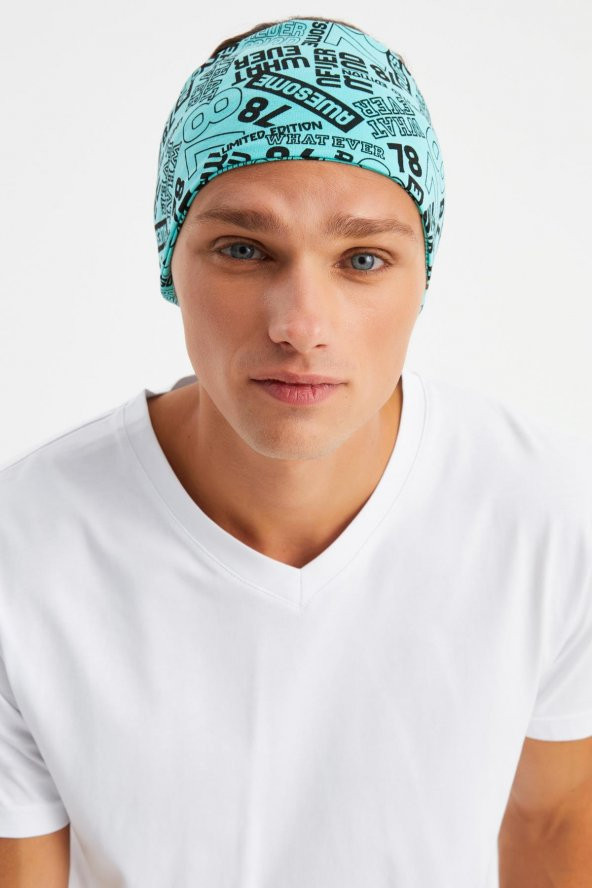 Turquaz Erkek Pamuklu Penye, Kaymaz, Ultra Hafif, Spor Geniş Saç Bandı Bandana Buff - 2