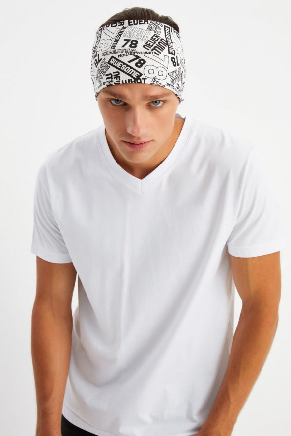 Beyaz Erkek Pamuklu Penye, Kaymaz, Ultra Hafif, Spor Geniş Saç Bandı Bandana Buff - 3