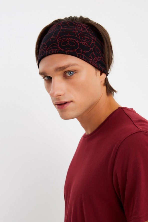 Siyah-Kırmızı Erkek Pamuklu Penye, Kaymaz, Ultra Hafif, Spor Geniş Saç Bandı Bandana Buff