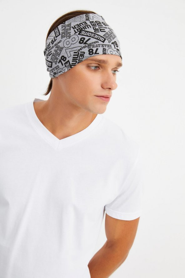 Gri Erkek Pamuklu Penye, Kaymaz, Ultra Hafif, Spor Geniş Saç Bandı Bandana Buff - 3