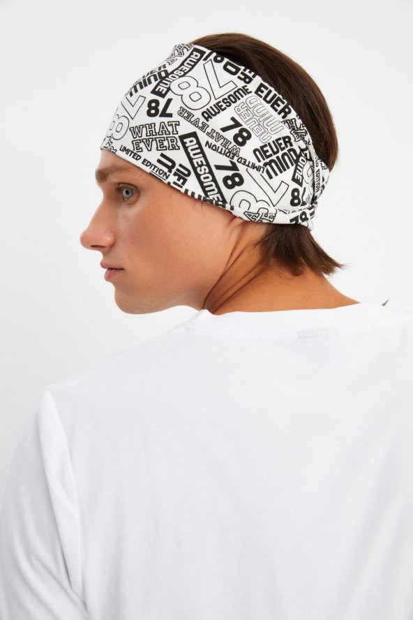 Beyaz Erkek Pamuklu Penye, Kaymaz, Ultra Hafif, Spor Geniş Saç Bandı Bandana Buff - 4