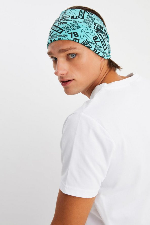 Turquaz Erkek Pamuklu Penye, Kaymaz, Ultra Hafif, Spor Geniş Saç Bandı Bandana Buff - 3