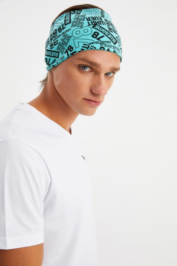 Turquaz Erkek Pamuklu Penye, Kaymaz, Ultra Hafif, Spor Geniş Saç Bandı Bandana Buff - 4