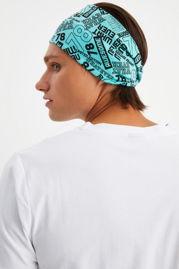 Turquaz Erkek Pamuklu Penye, Kaymaz, Ultra Hafif, Spor Geniş Saç Bandı Bandana Buff - 5