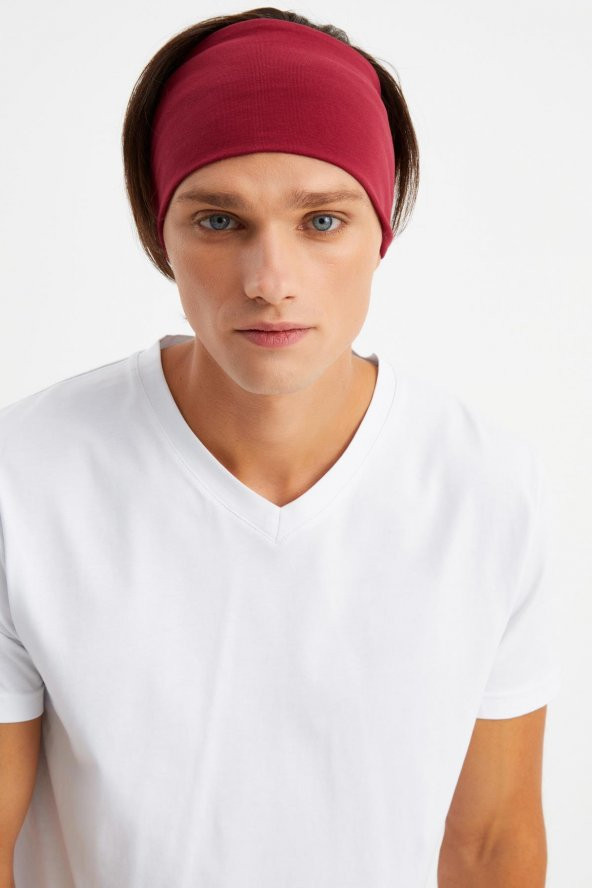 Bordo Erkek Pamuklu Penye, Kaymaz, Ultra Hafif, Spor Geniş Saç Bandı Bandana Buff - 2