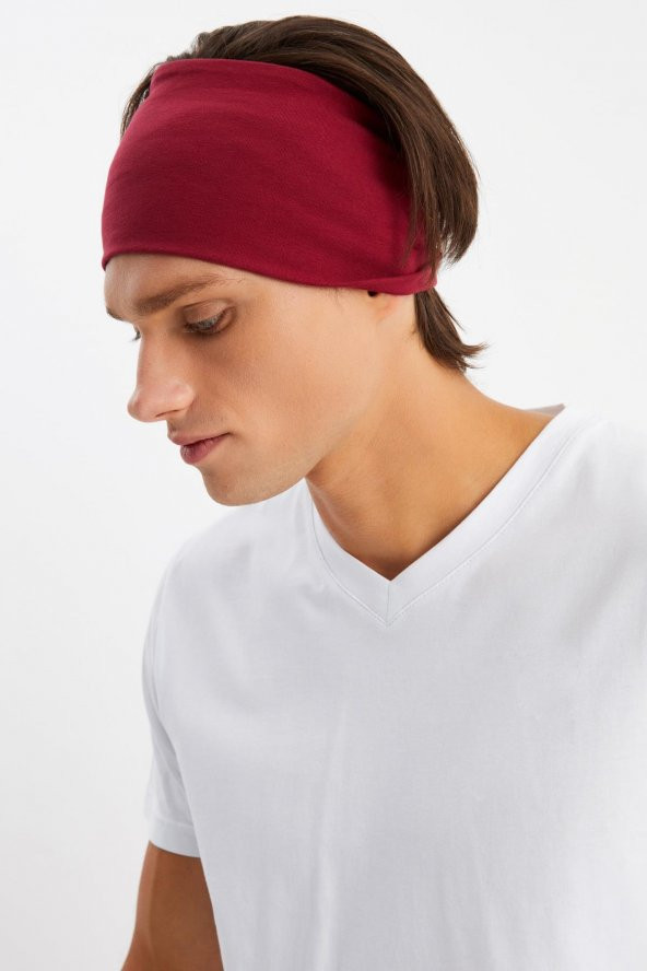 Bordo Erkek Pamuklu Penye, Kaymaz, Ultra Hafif, Spor Geniş Saç Bandı Bandana Buff - 3
