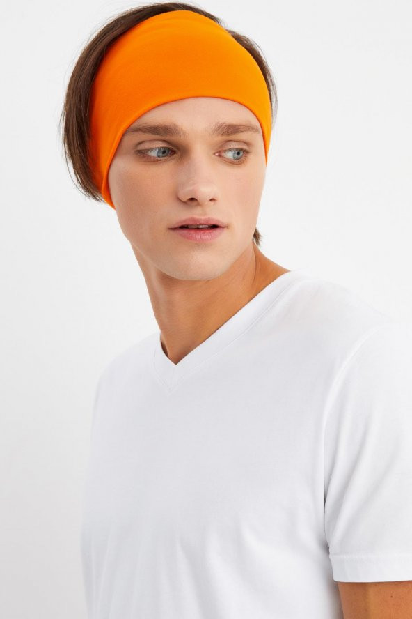 Turuncu Erkek Pamuklu Penye, Kaymaz, Ultra Hafif, Spor Geniş Saç Bandı Bandana Buff
