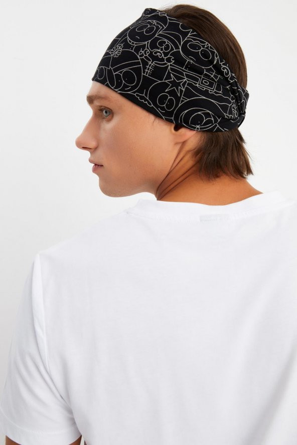 Siyah-melanj Erkek Pamuklu Penye, Kaymaz, Ultra Hafif, Spor Geniş Saç Bandı Bandana Buff - 5