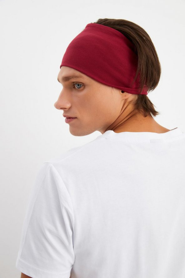 Bordo Erkek Pamuklu Penye, Kaymaz, Ultra Hafif, Spor Geniş Saç Bandı Bandana Buff - 4