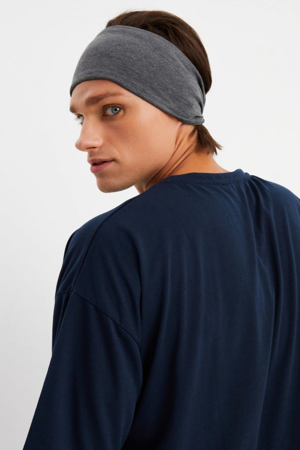 Füme Erkek Pamuklu Penye, Kaymaz, Ultra Hafif, Spor Geniş Saç Bandı Bandana Buff - 4