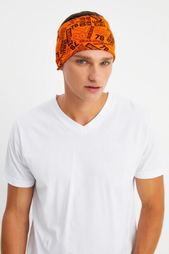 Turuncu Erkek Pamuklu Penye, Kaymaz, Ultra Hafif, Spor Geniş Saç Bandı Bandana Buff - 2