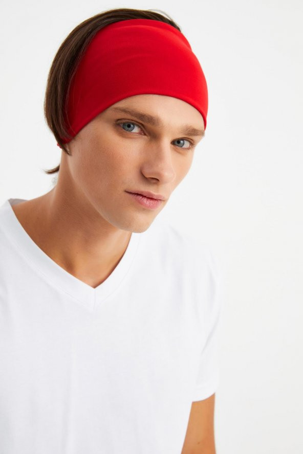 Kırmızı Erkek Pamuklu Penye, Kaymaz, Ultra Hafif, Spor Geniş Saç Bandı Bandana Buff