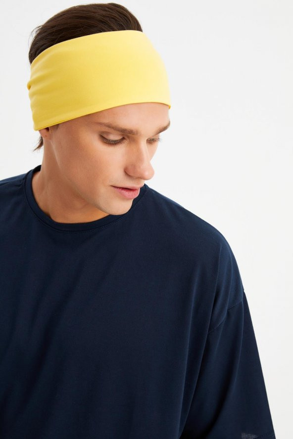 Sarı Erkek Pamuklu Penye, Kaymaz, Ultra Hafif, Spor Geniş Saç Bandı Bandana Buff