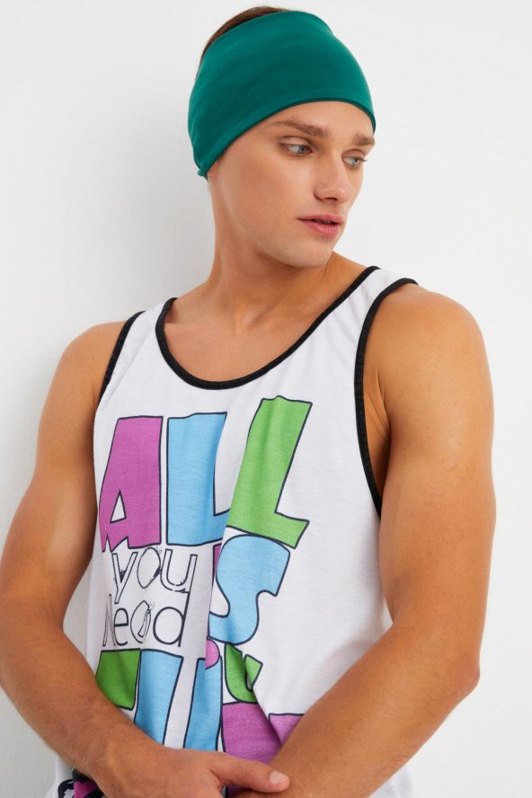 Zümrüt Yeşil Erkek Pamuklu Penye, Kaymaz, Ultra Hafif, Spor Geniş Saç Bandı Bandana Buff - 3