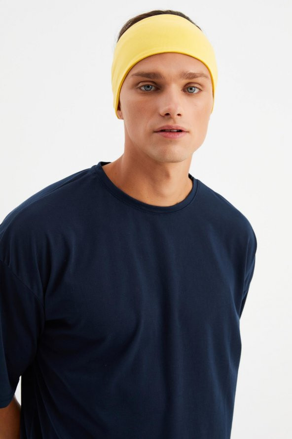 Sarı Erkek Pamuklu Penye, Kaymaz, Ultra Hafif, Spor Geniş Saç Bandı Bandana Buff - 4