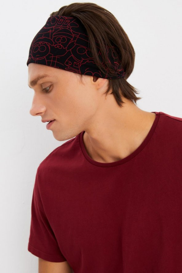 Siyah-Kırmızı Erkek Pamuklu Penye, Kaymaz, Ultra Hafif, Spor Geniş Saç Bandı Bandana Buff - 4