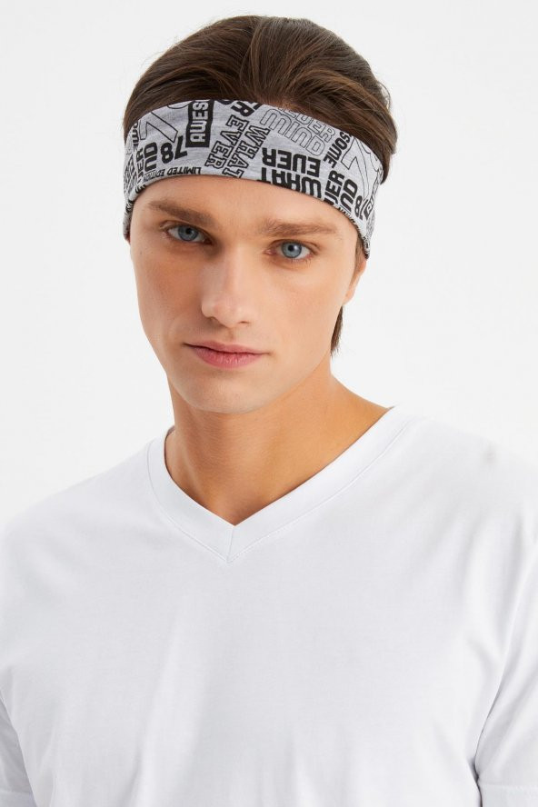 Gri Erkek Pamuklu Penye, Kaymaz, Terletmez, Ultra Hafif, Spor Saç Bandı Bandana