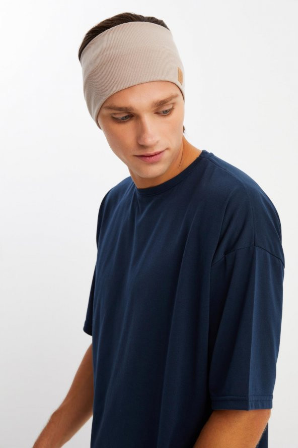 Bej Erkek Pamuklu Kaşkorse, Kaymaz, Terletmez, Ultra Hafif, Spor Saç Bandı Bandana Buff - 3