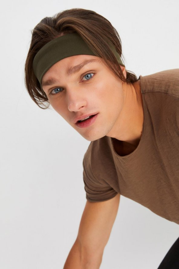 Haki Erkek Pamuklu Penye, Kaymaz, Terletmez, Ultra Hafif, Spor Saç Bandı Bandana