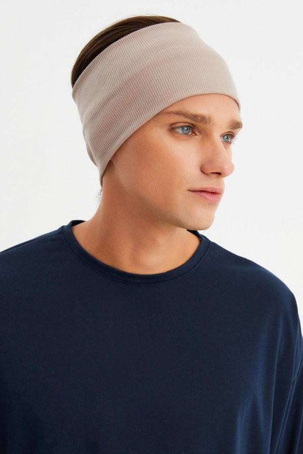 Bej Erkek Pamuklu Kaşkorse, Kaymaz, Terletmez, Ultra Hafif, Spor Saç Bandı Bandana Buff - 4