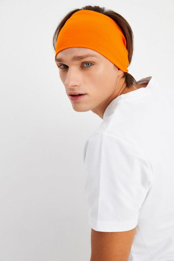 Turuncu Erkek Pamuklu Penye, Kaymaz, Ultra Hafif, Spor Geniş Saç Bandı Bandana Buff - 4