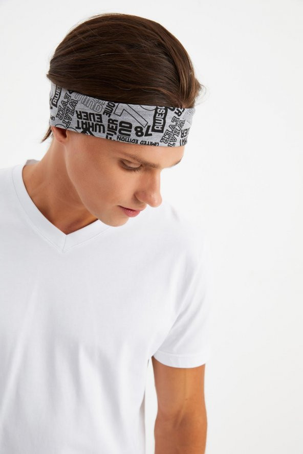 Gri Erkek Pamuklu Penye, Kaymaz, Terletmez, Ultra Hafif, Spor Saç Bandı Bandana - 5