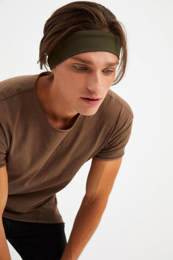 Haki Erkek Pamuklu Penye, Kaymaz, Terletmez, Ultra Hafif, Spor Saç Bandı Bandana - 3