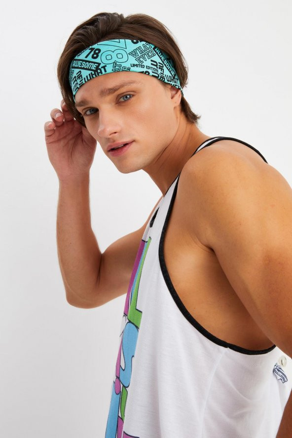 Turquaz Erkek Pamuklu Penye, Kaymaz, Terletmez, Ultra Hafif, Spor Saç Bandı Bandana - 5