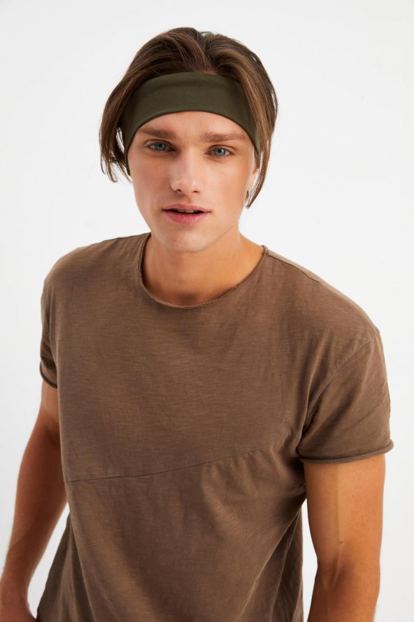 Haki Erkek Pamuklu Penye, Kaymaz, Terletmez, Ultra Hafif, Spor Saç Bandı Bandana - 4